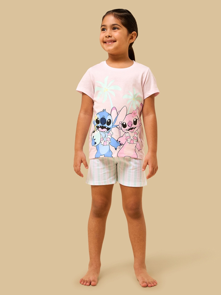 Pack of 2 - Stitch and Angel Print Cotton Pyjama Set