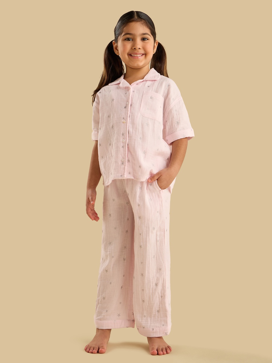 Glitter Star Print Cotton Pyjama Set