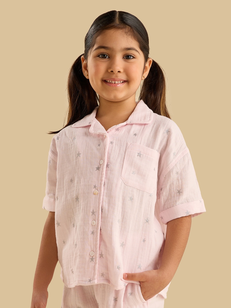Glitter Star Print Cotton Pyjama Set
