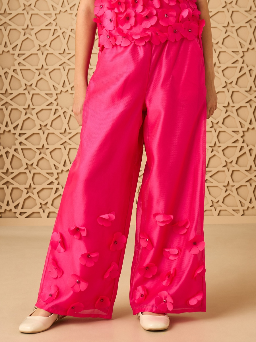 3D Floral Applique Wide Leg Pants