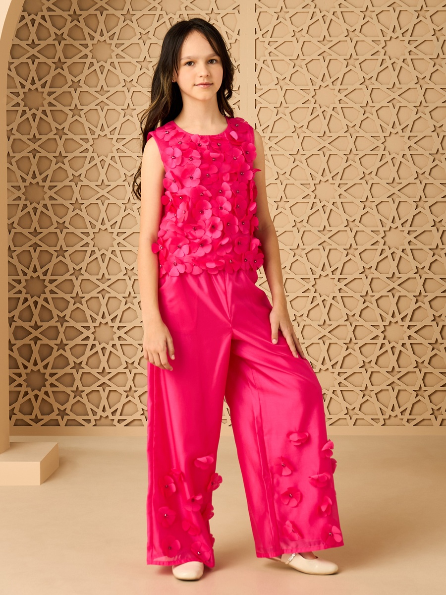 3D Floral Applique Wide Leg Pants