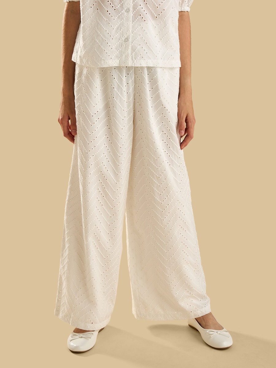 Embroidered Wide Leg Pants