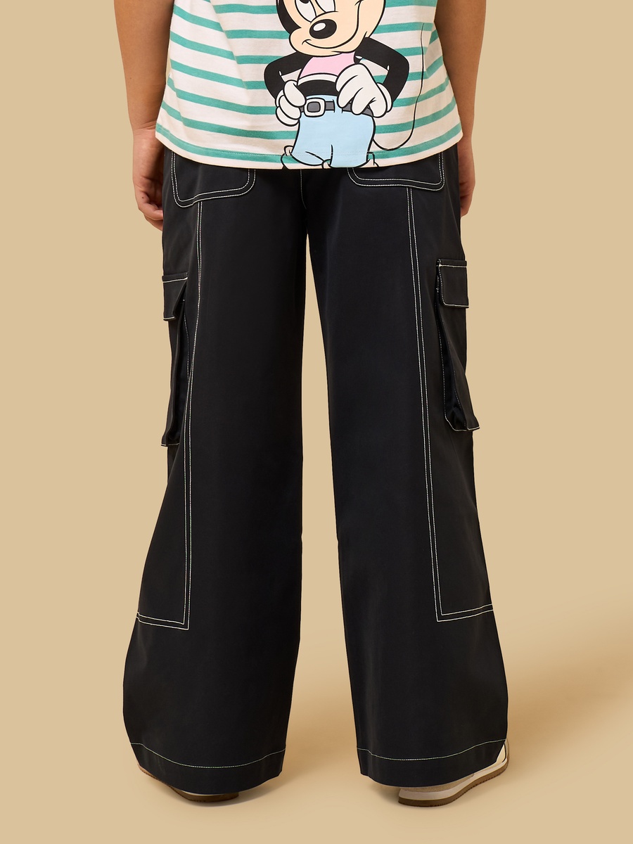 Contrast Stitch Wide Leg Cotton Cargo Jeans