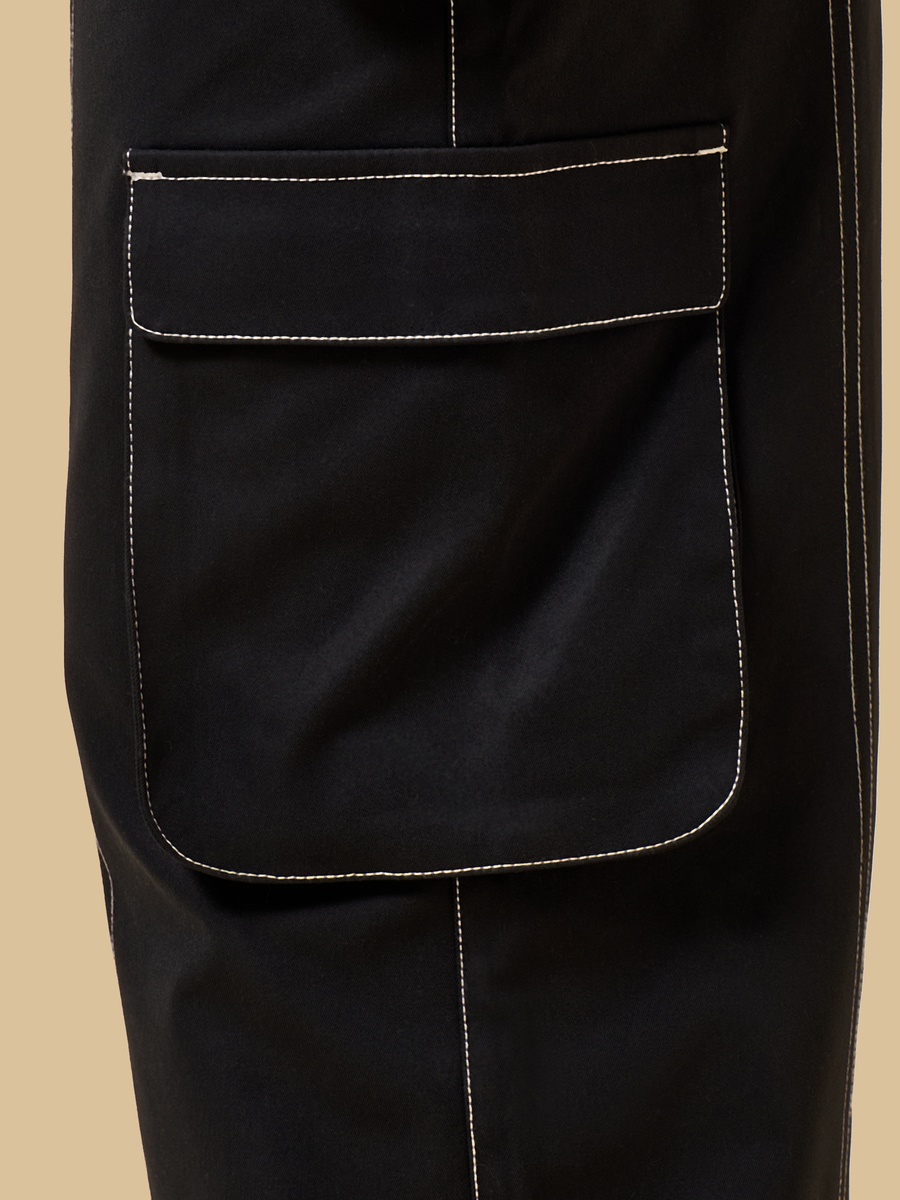 Contrast Stitch Wide Leg Cotton Cargo Jeans