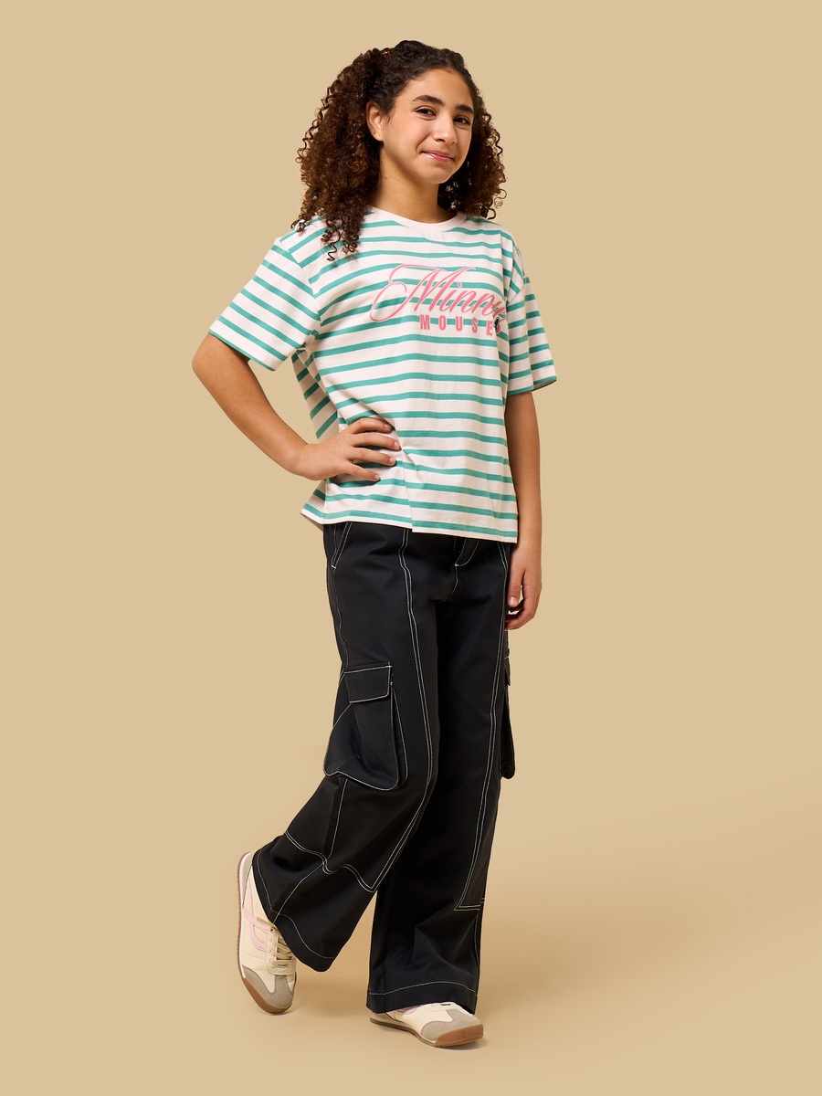 Contrast Stitch Wide Leg Cotton Cargo Jeans