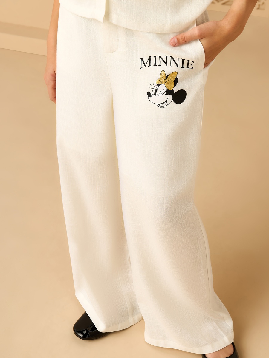 Minnie Mouse Print Linen Wide Leg Pants