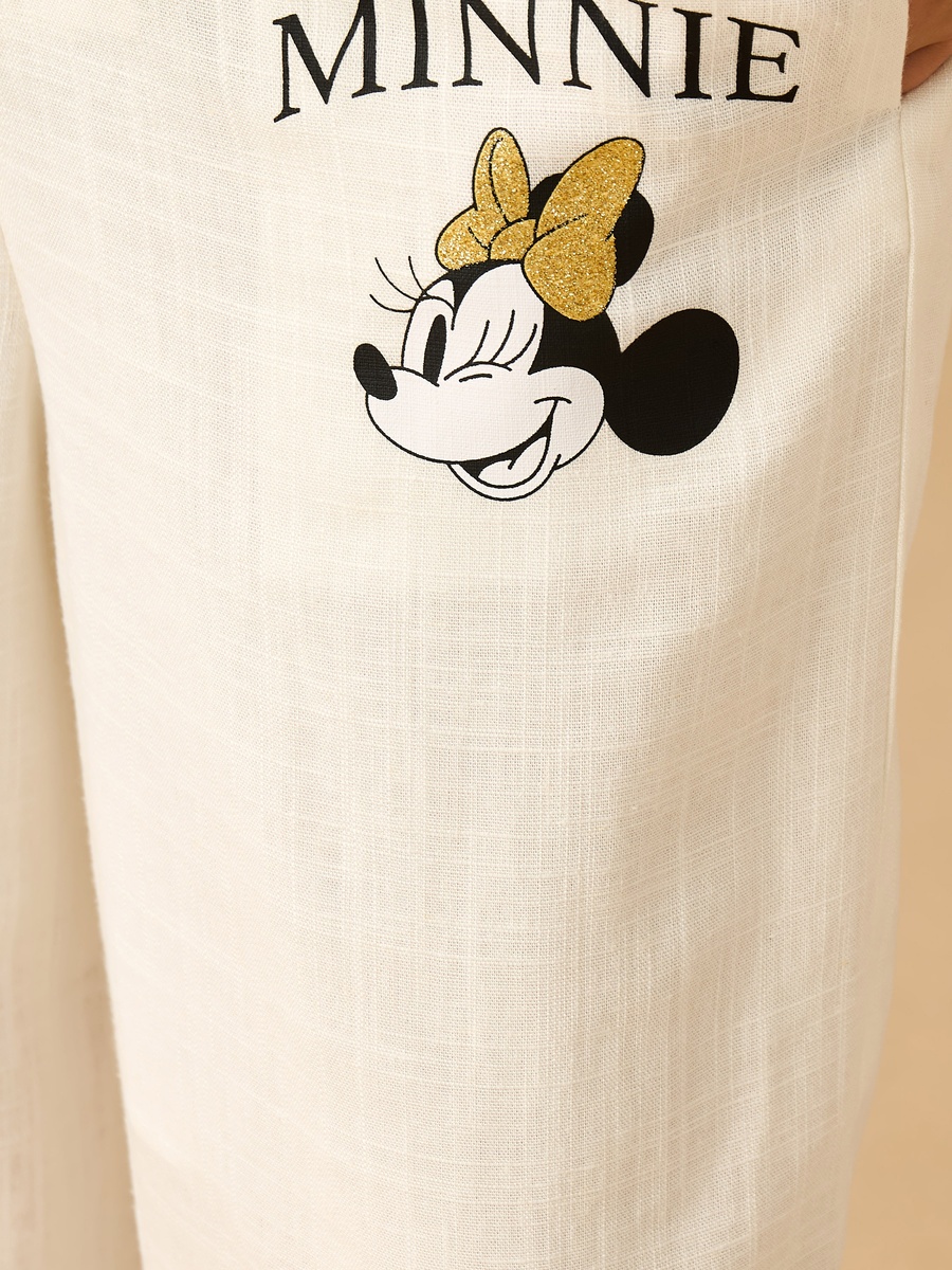 Minnie Mouse Print Linen Wide Leg Pants