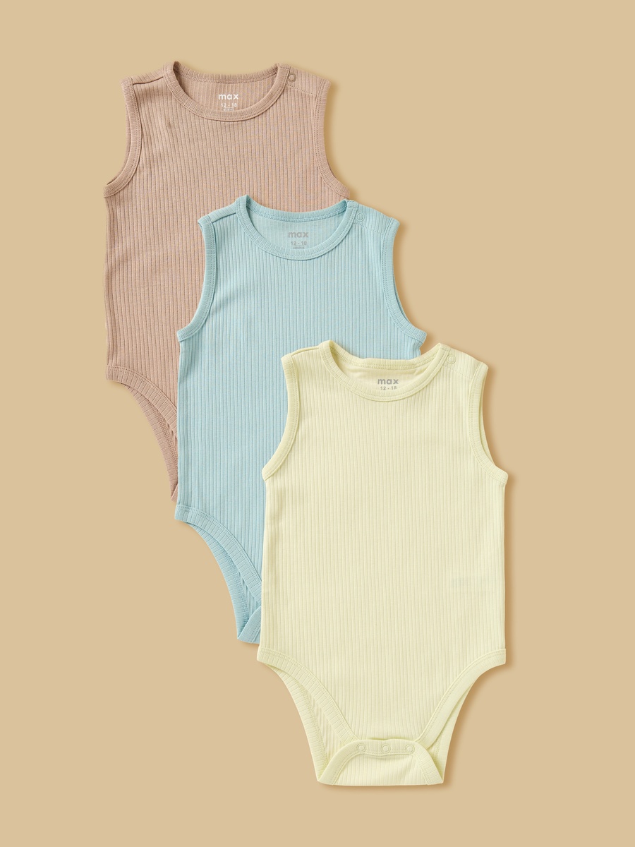 Pack Of 3 Solid Sleeveless Rib Bodysuit