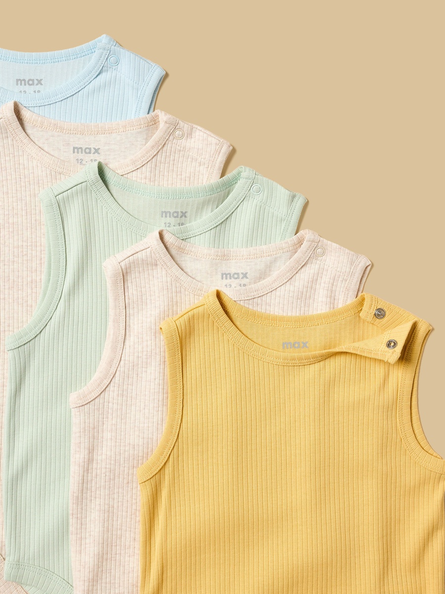 Pack Of 5 Solid Ribbed Sleeveless Bodysuit