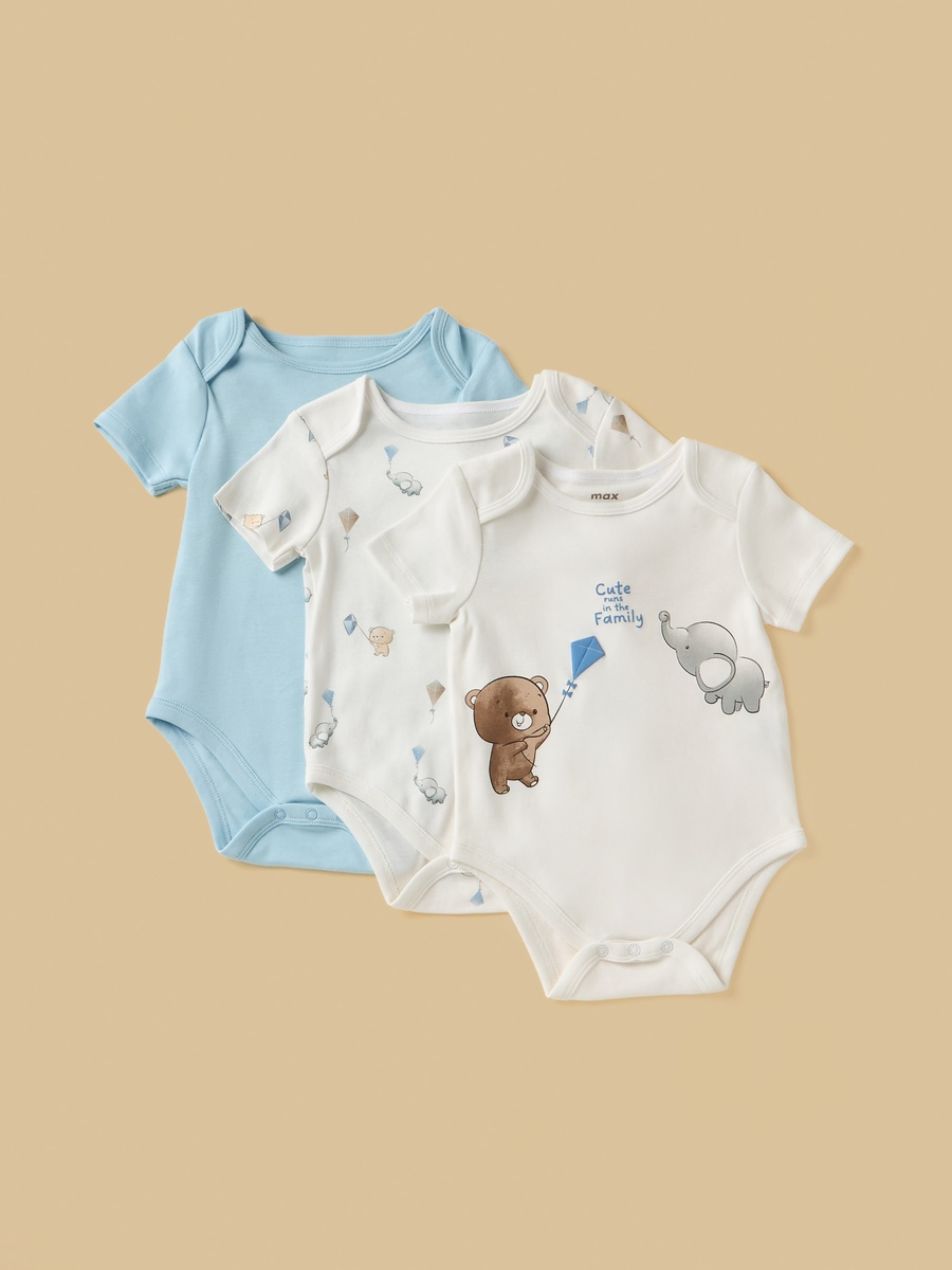 Pack of 3 - Printed Cotton Bodysuit