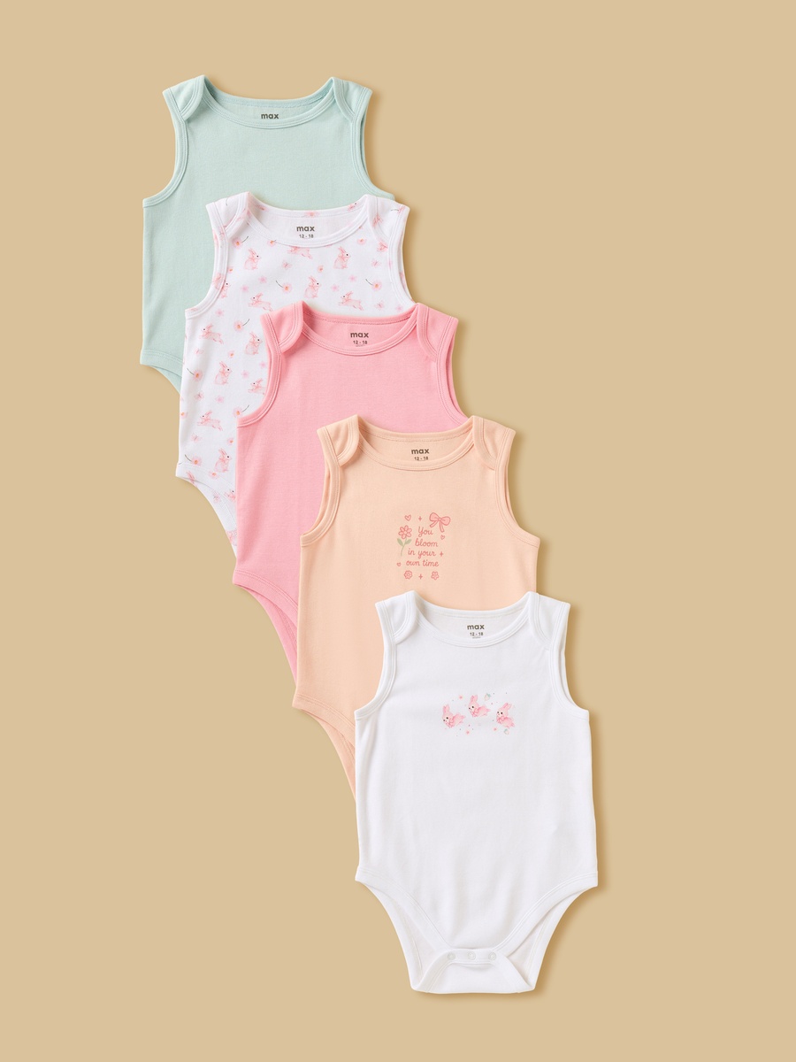 Pack of 5 - Assorted Cotton Sleeveless Bodysuit
