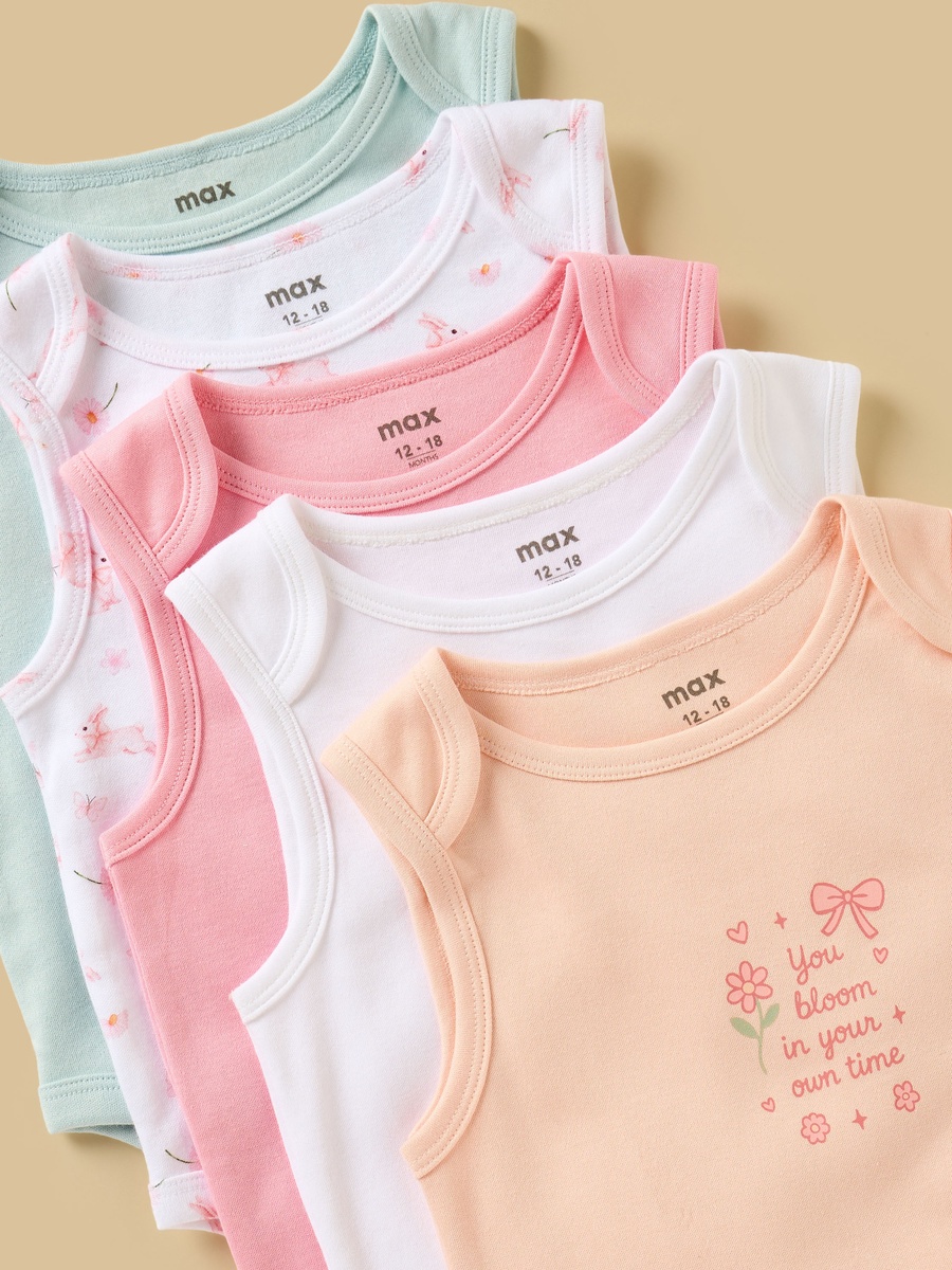 Pack of 5 - Assorted Cotton Sleeveless Bodysuit