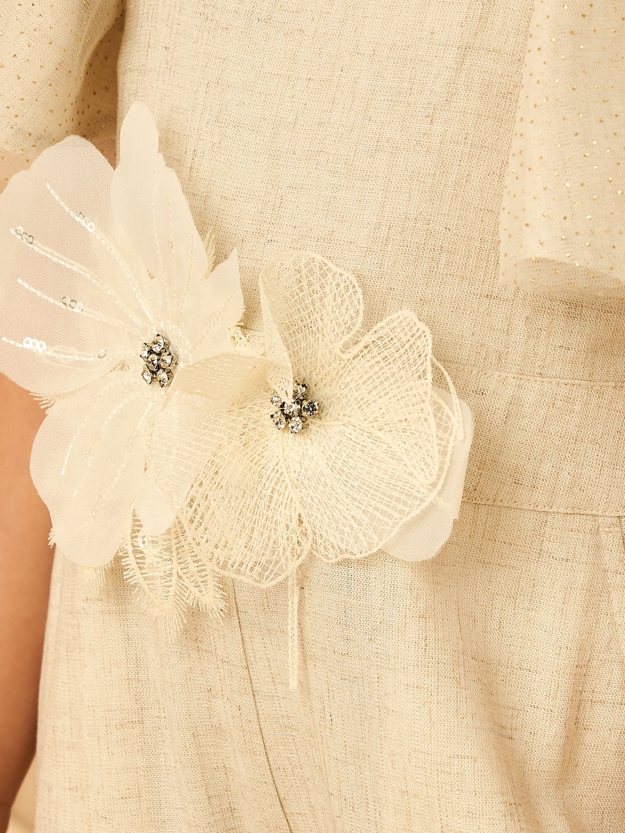 Linen Blend Jumpsuit with 3D Corsage Detail