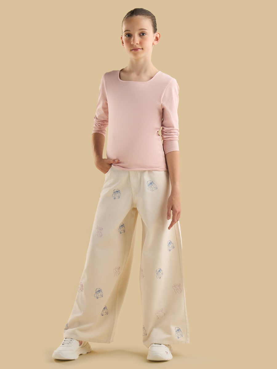 Stitch and Angel Print Wide Leg Jeans