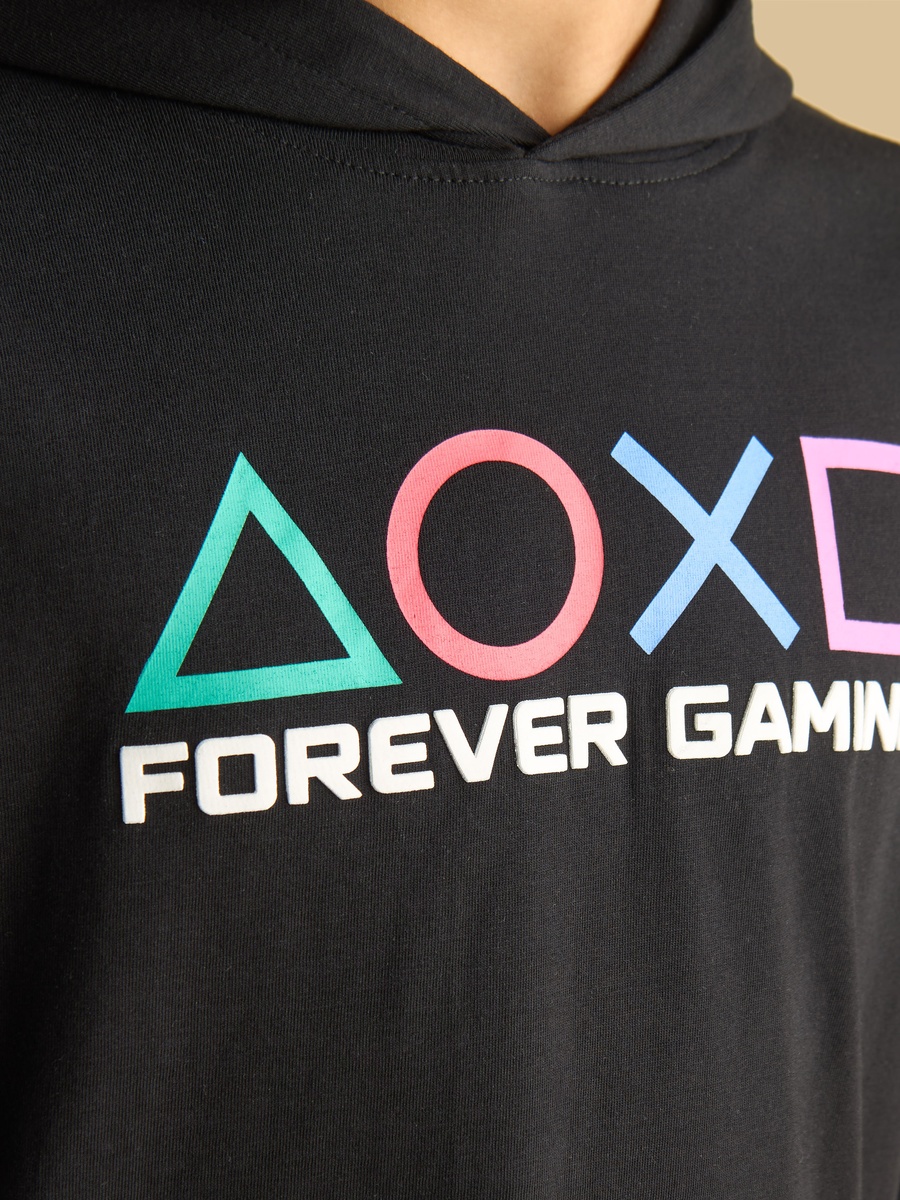 Playstation Print Hooded Cotton T-Shirt