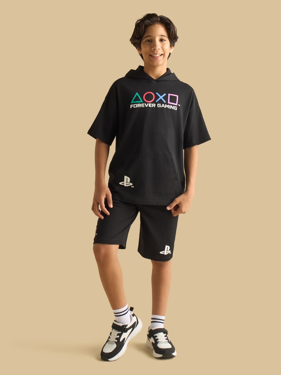 Playstation Print Hooded Cotton T-Shirt