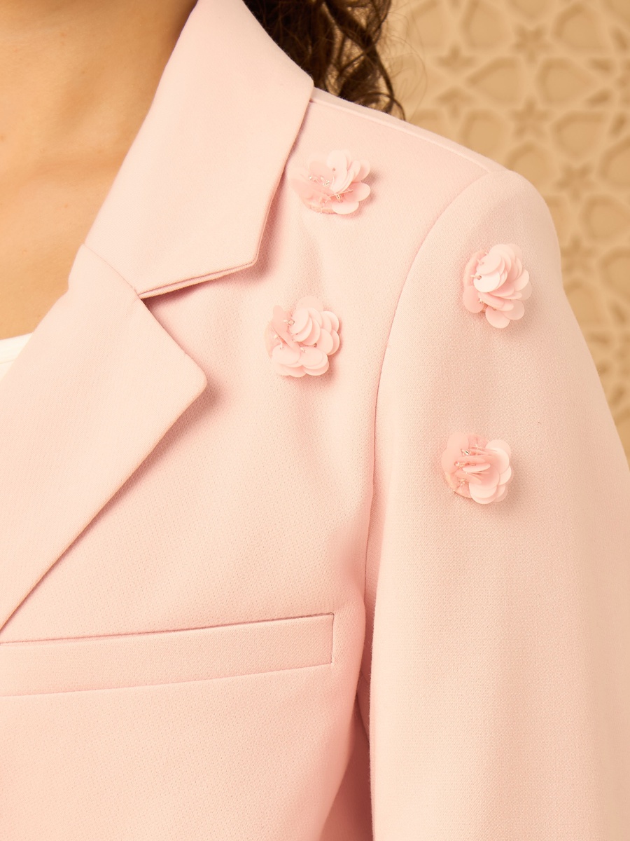 3D Floral Embellished Crop Blazer