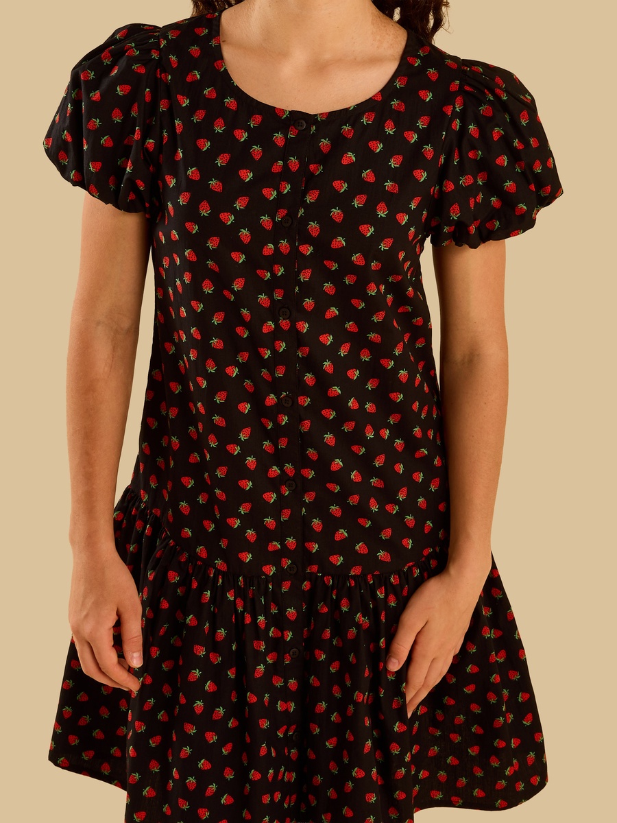 Printed A-Line Drop Waist Poplin Dress