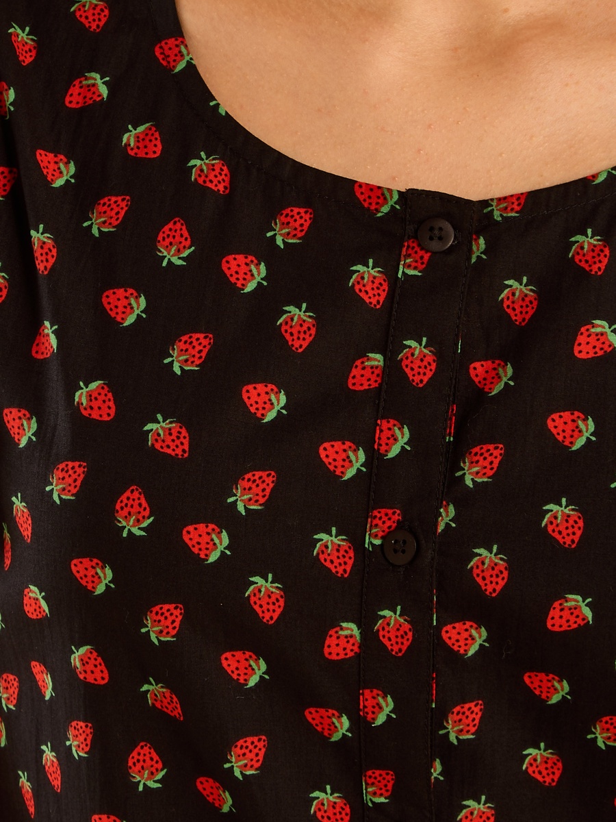 Printed A-Line Drop Waist Poplin Dress