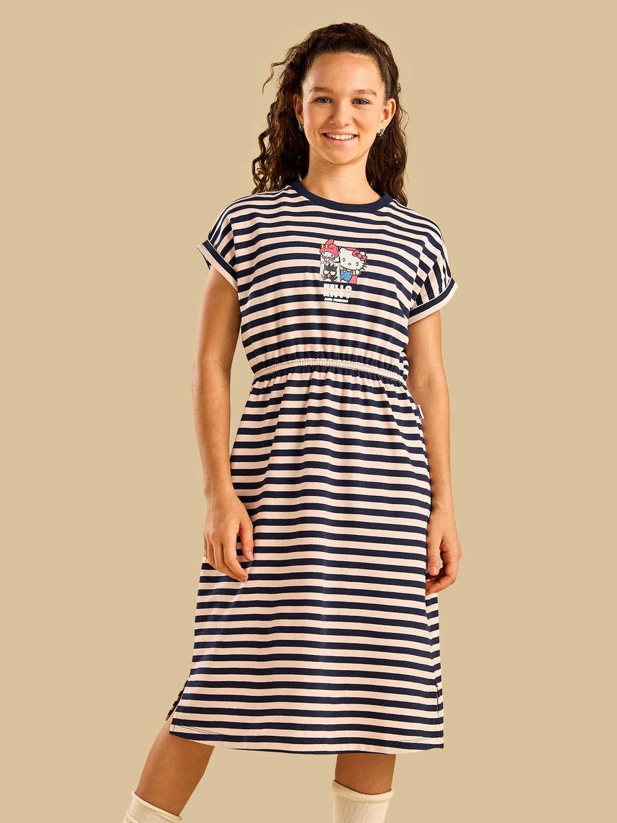 Cotton Hello Kitty and Friends Print Side Slit Longline Dress