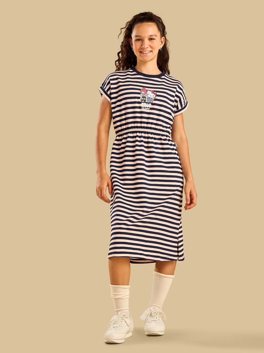 Cotton Hello Kitty and Friends Print Side Slit Longline Dress