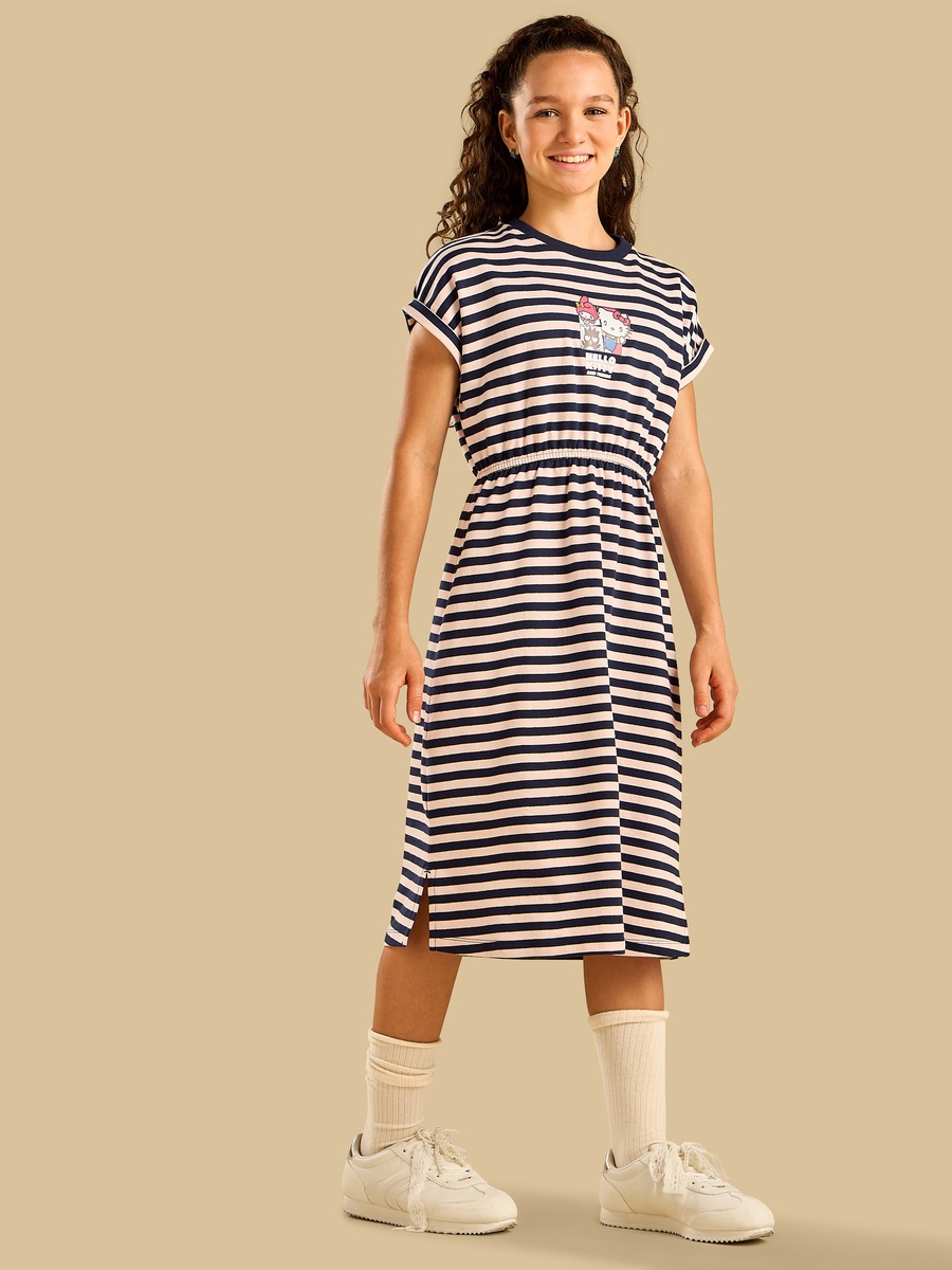Cotton Hello Kitty and Friends Print Side Slit Longline Dress