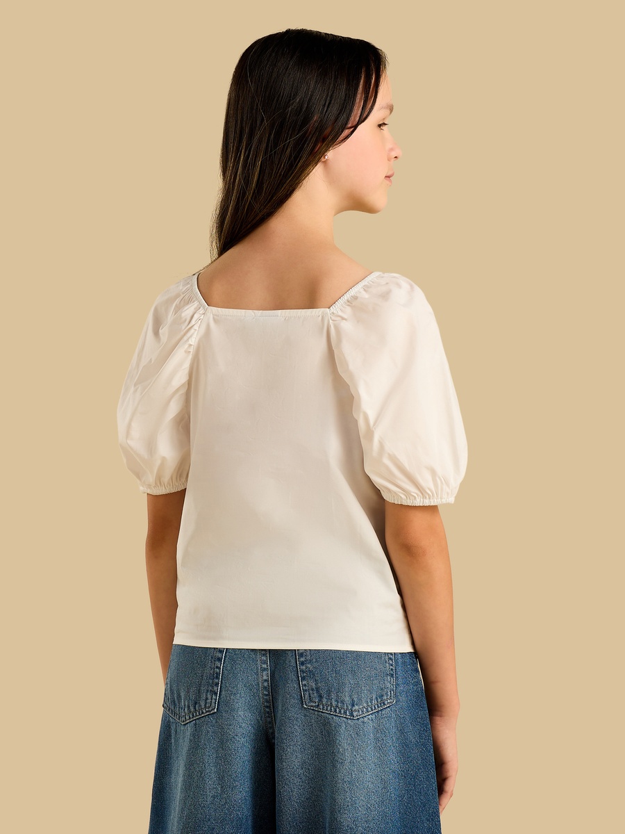 Hello Kitty Print Cotton Top With Puff Sleeves