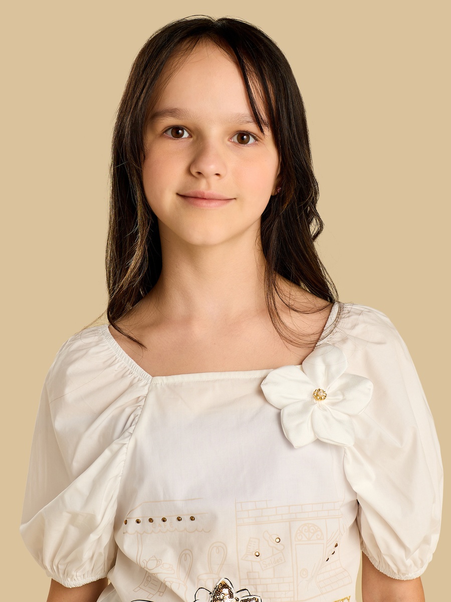 Hello Kitty Print Cotton Top With Puff Sleeves