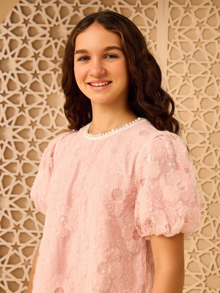 Floral Embroidered Shift Dress with Pearl Neckline For Default Category at Kuwait | Styli Floral Embroidered Shift Dress with Pearl Neckline For Default Category at Kuwait | Styli