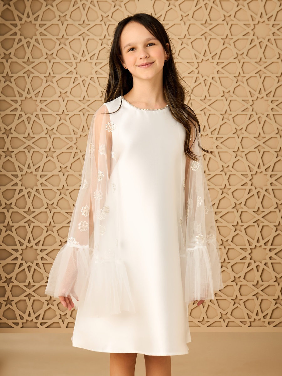 Embellished Shift Dress with Tulle Overlay