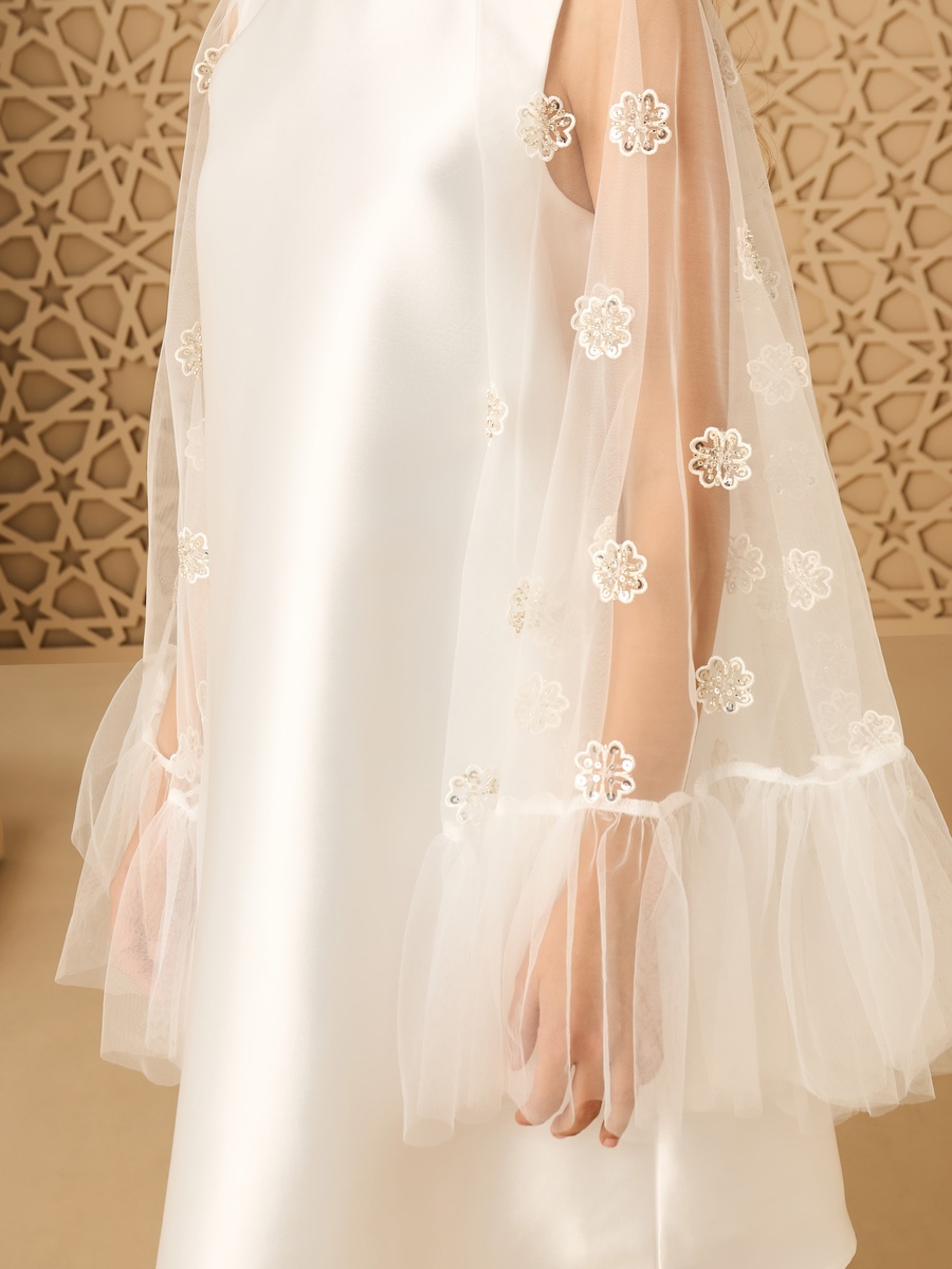 Embellished Shift Dress with Tulle Overlay