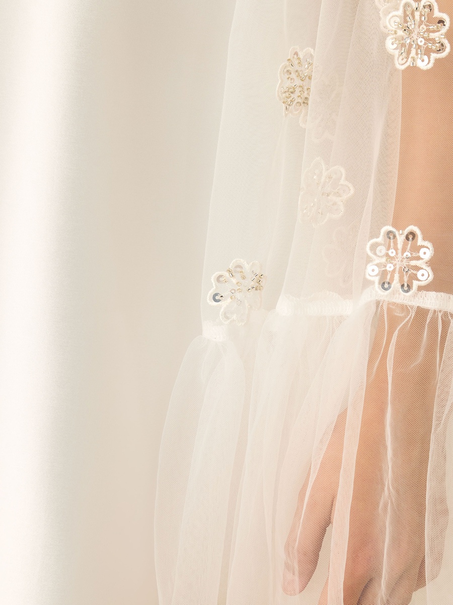 Embellished Shift Dress with Tulle Overlay