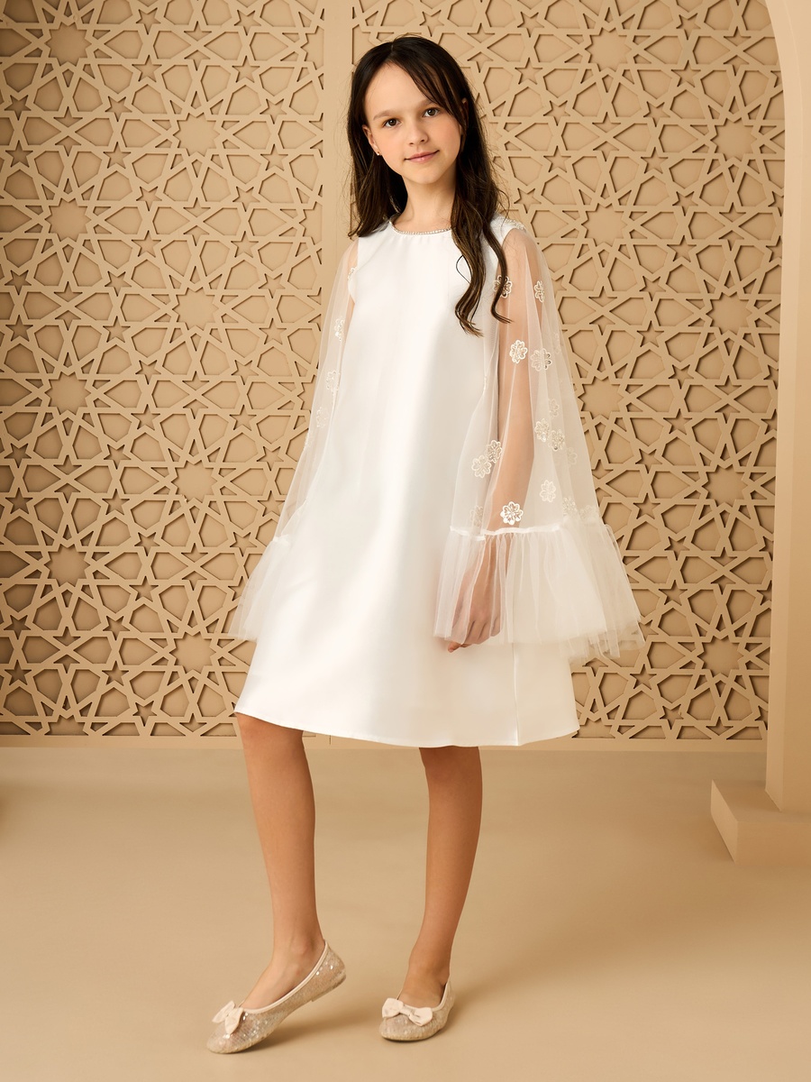 Embellished Shift Dress with Tulle Overlay