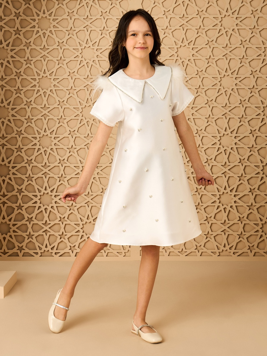 Embellished Shift Dress with Peter Pan Collar