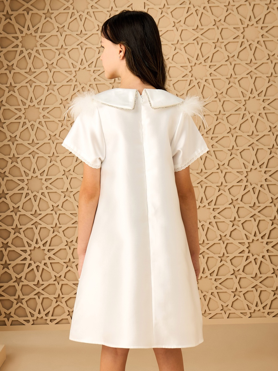 Embellished Shift Dress with Peter Pan Collar