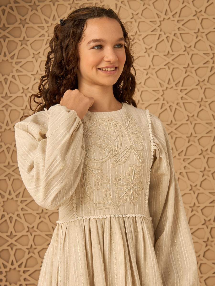 Embroidered Yoke A-Line Dress