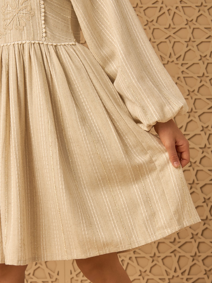Embroidered Yoke A-Line Dress