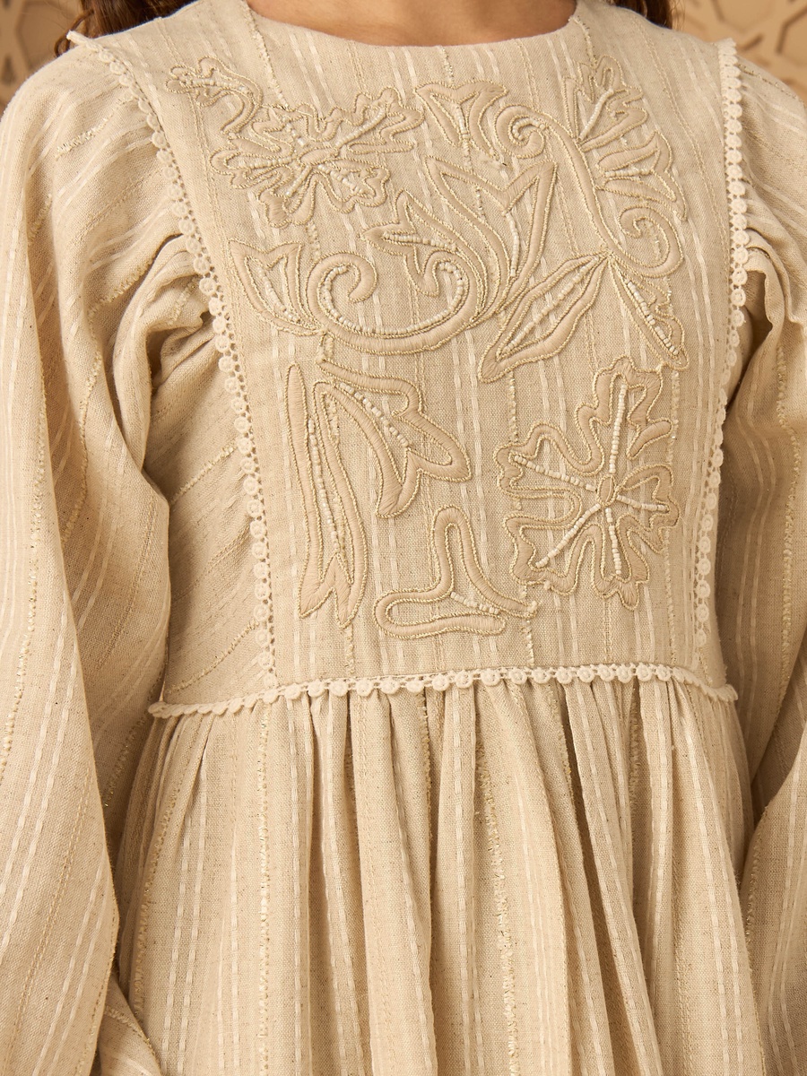 Embroidered Yoke A-Line Dress