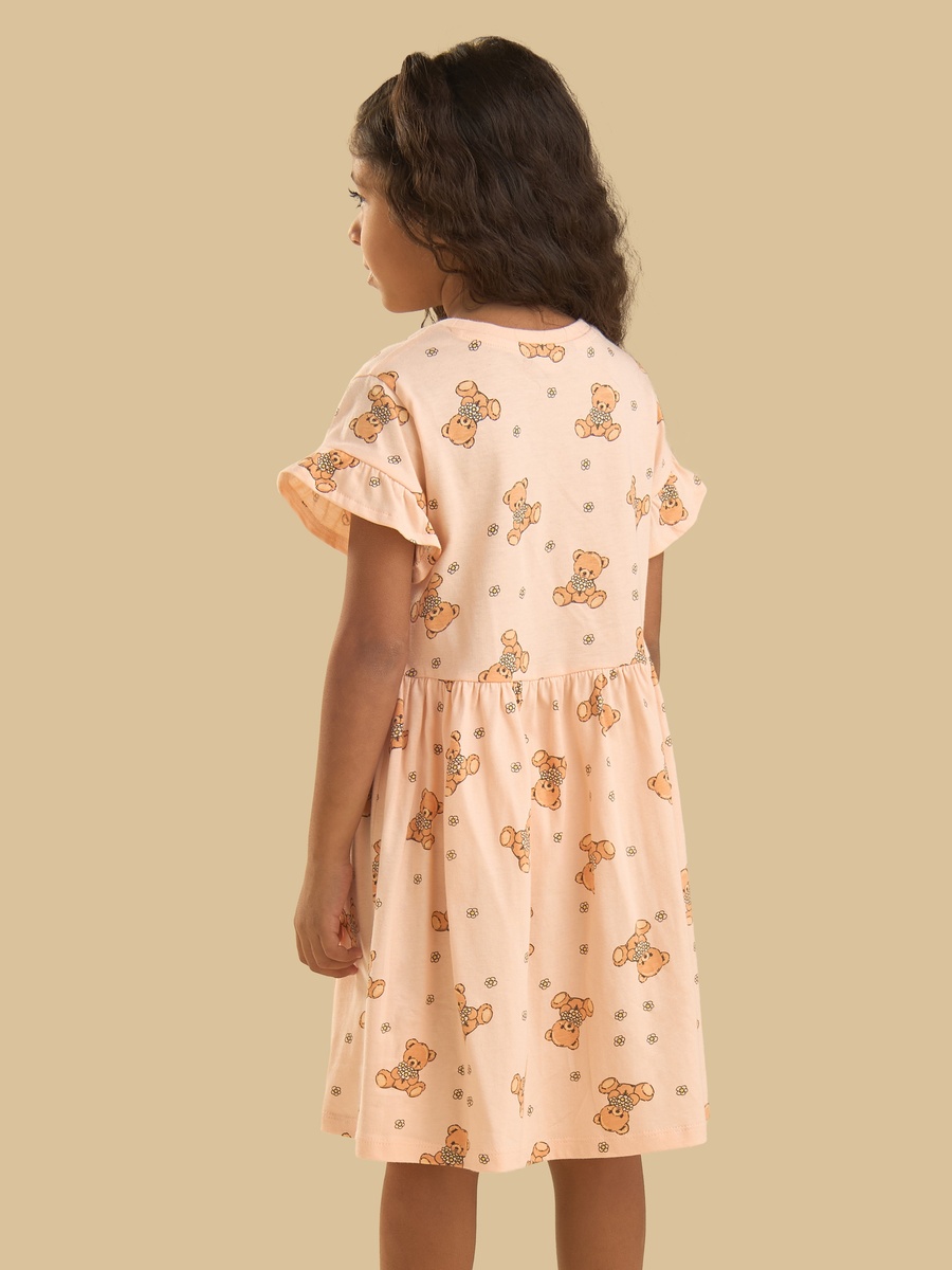 Teddy Bear Print Cotton Dress