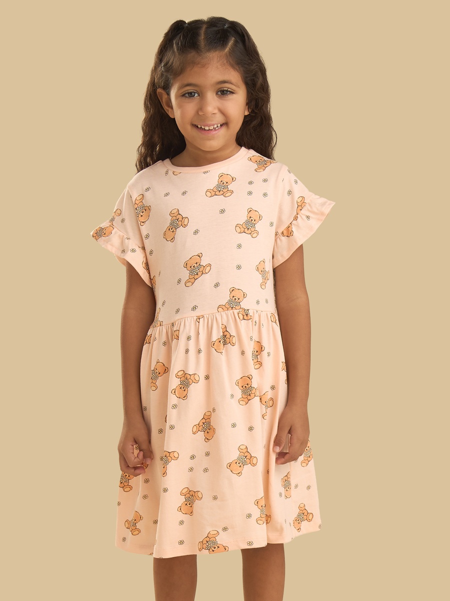 Teddy Bear Print Cotton Dress