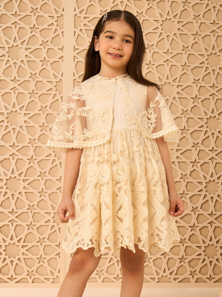 Embroidered Dress with Cape