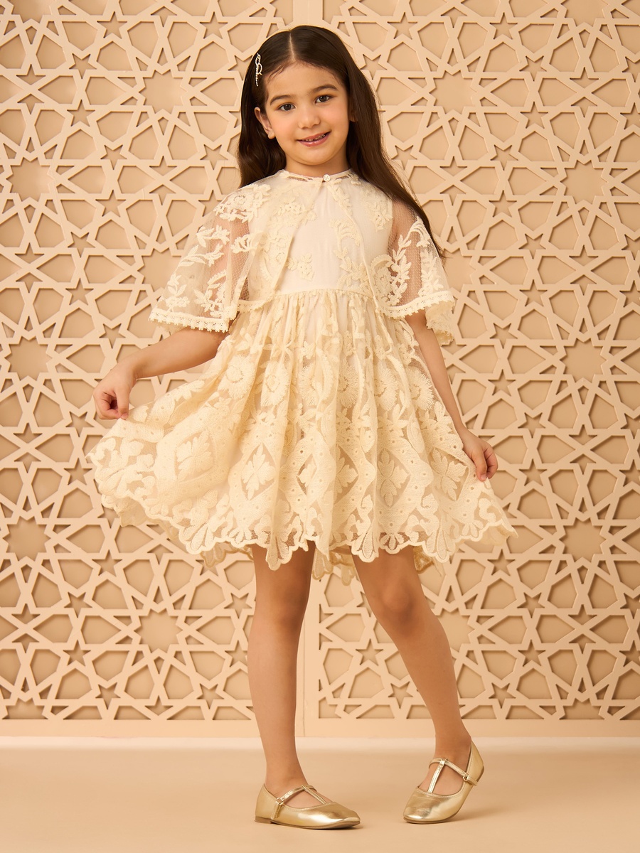 Embroidered Dress with Cape
