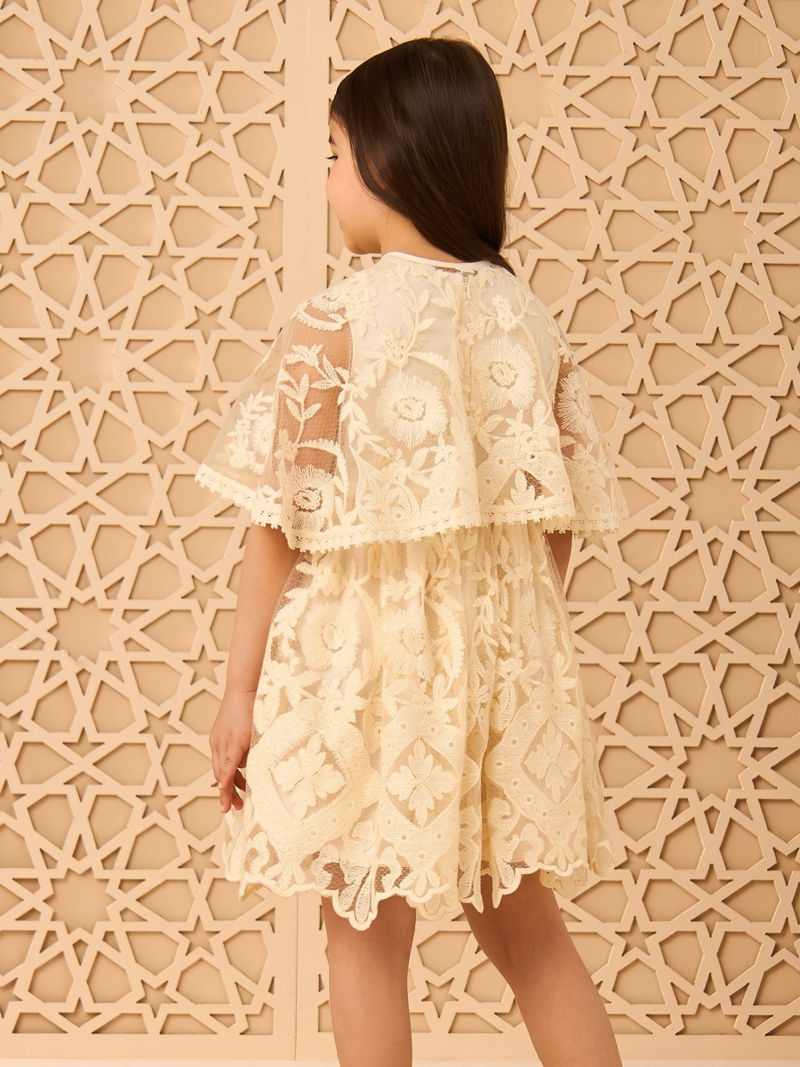 Embroidered Dress with Cape