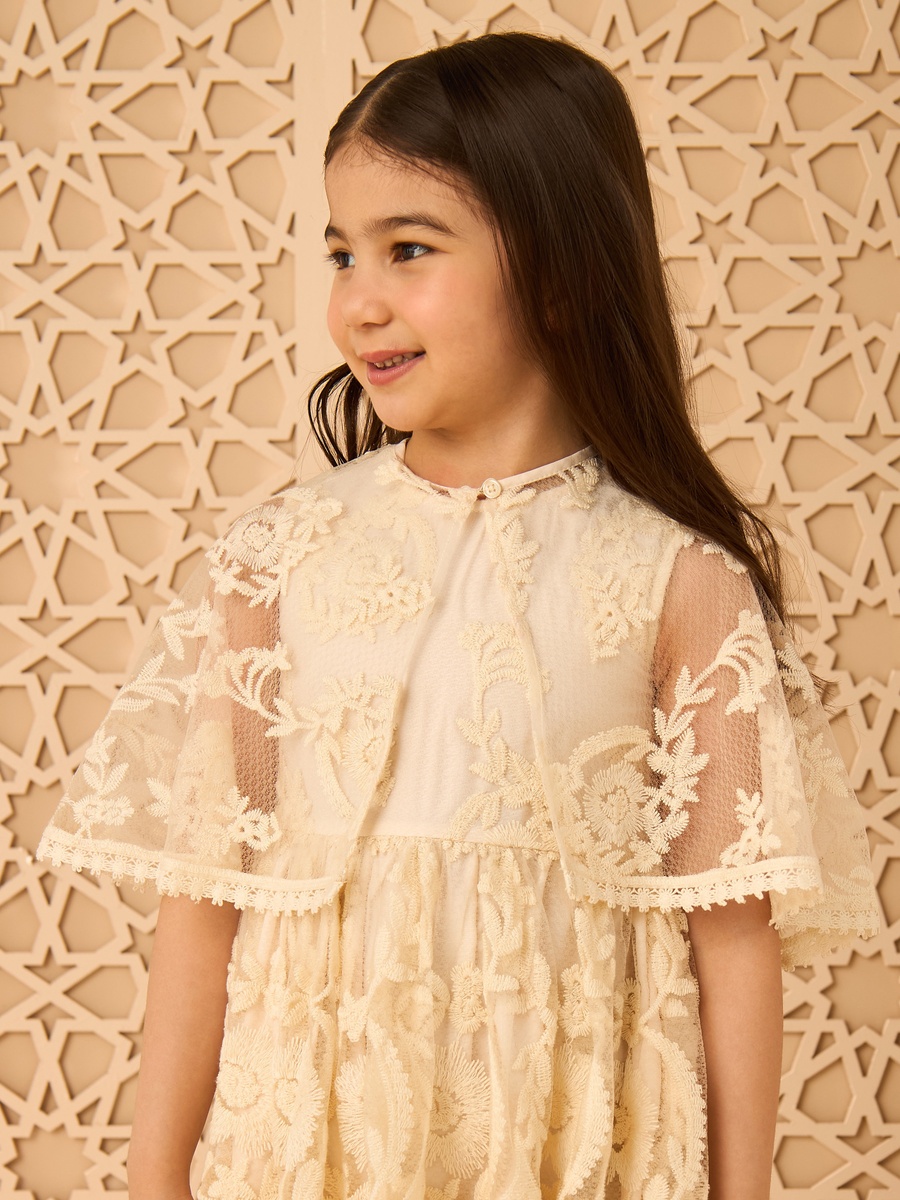 Embroidered Dress with Cape