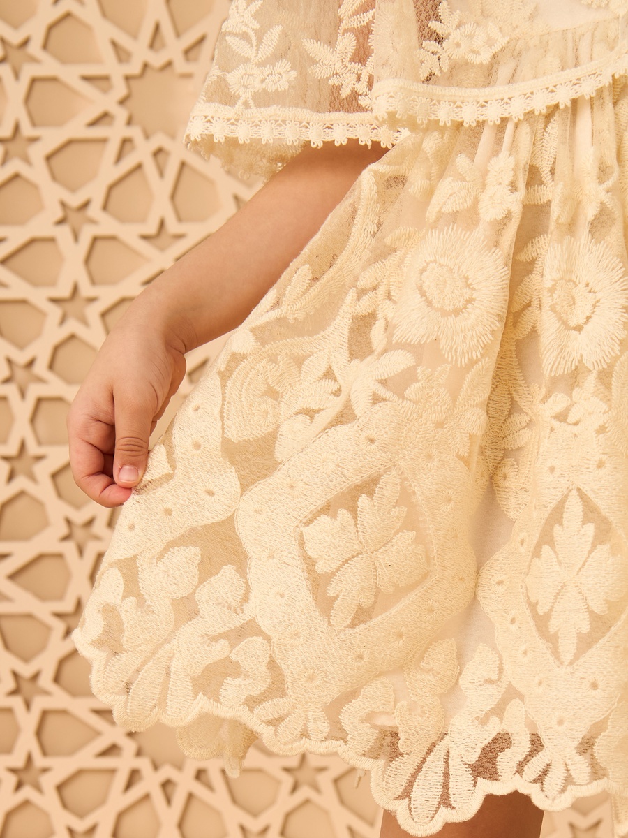 Embroidered Dress with Cape