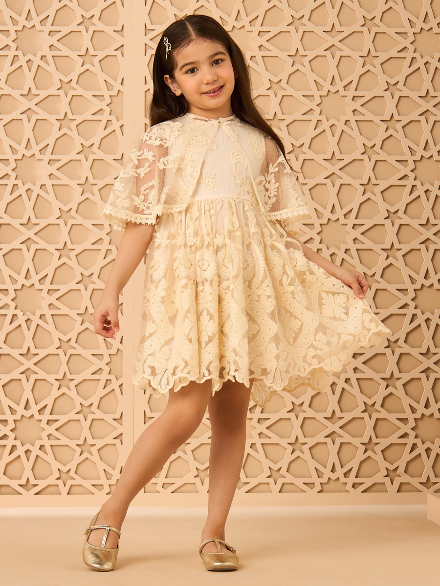 Embroidered Dress with Cape
