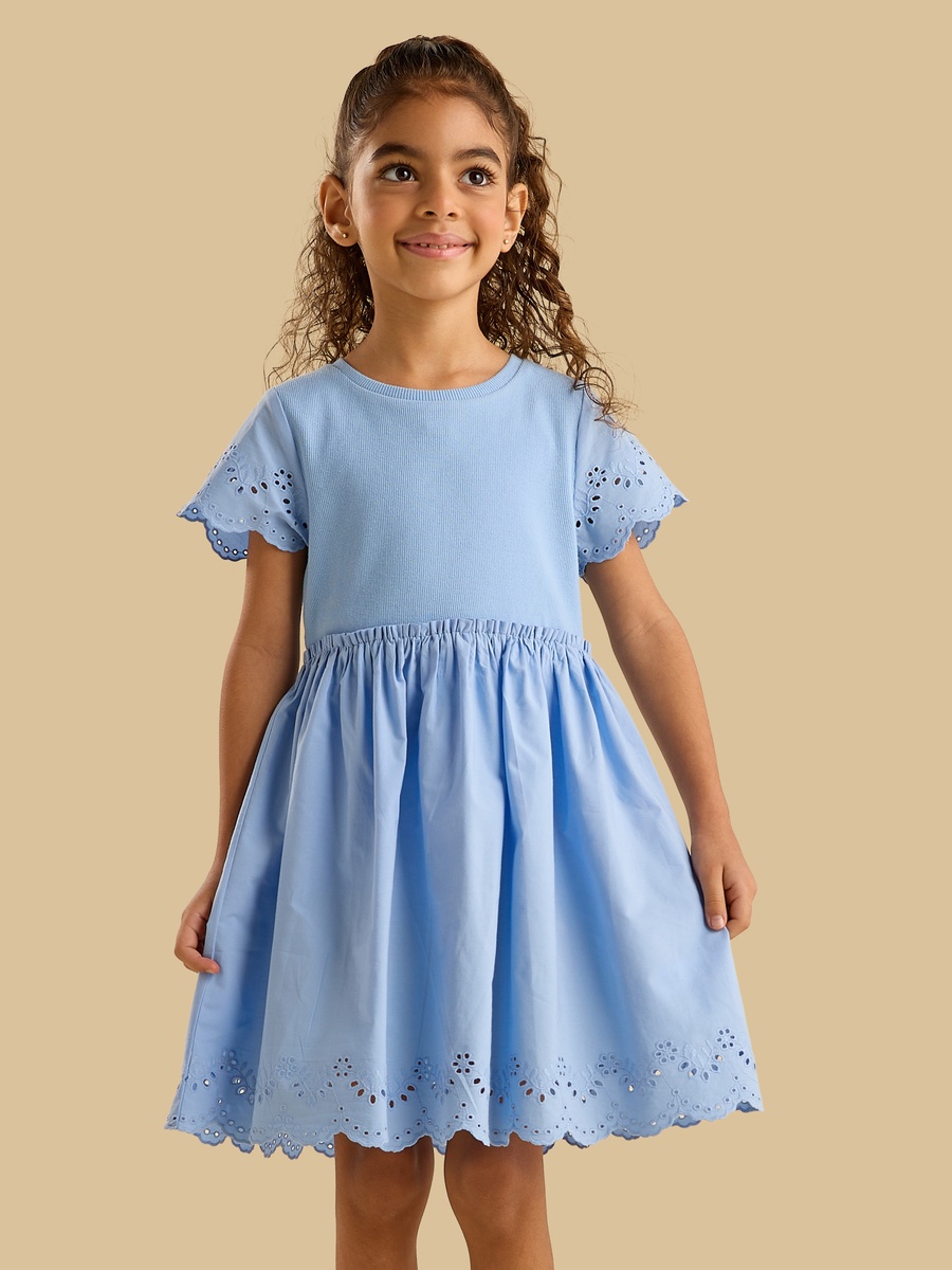 Ribbed Schiffli Hem Dress