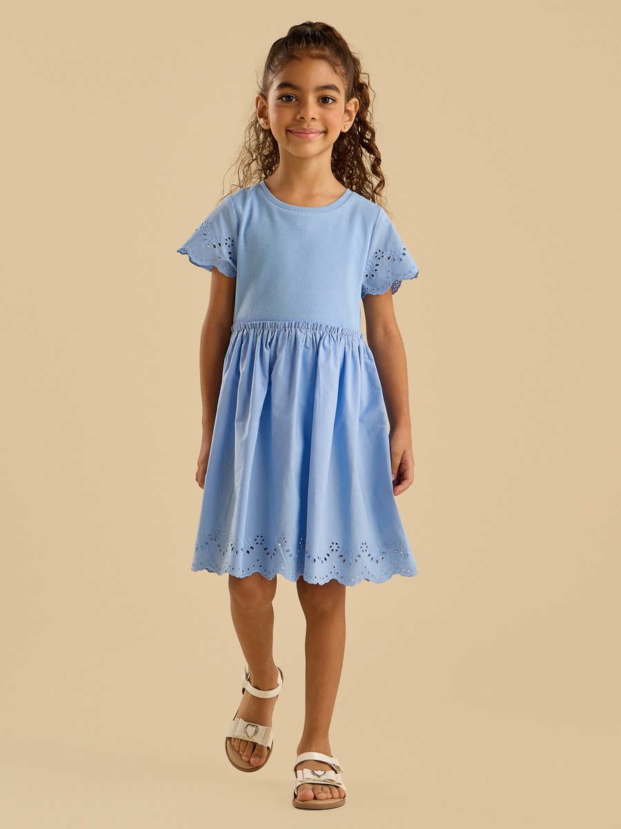 Ribbed Schiffli Hem Dress