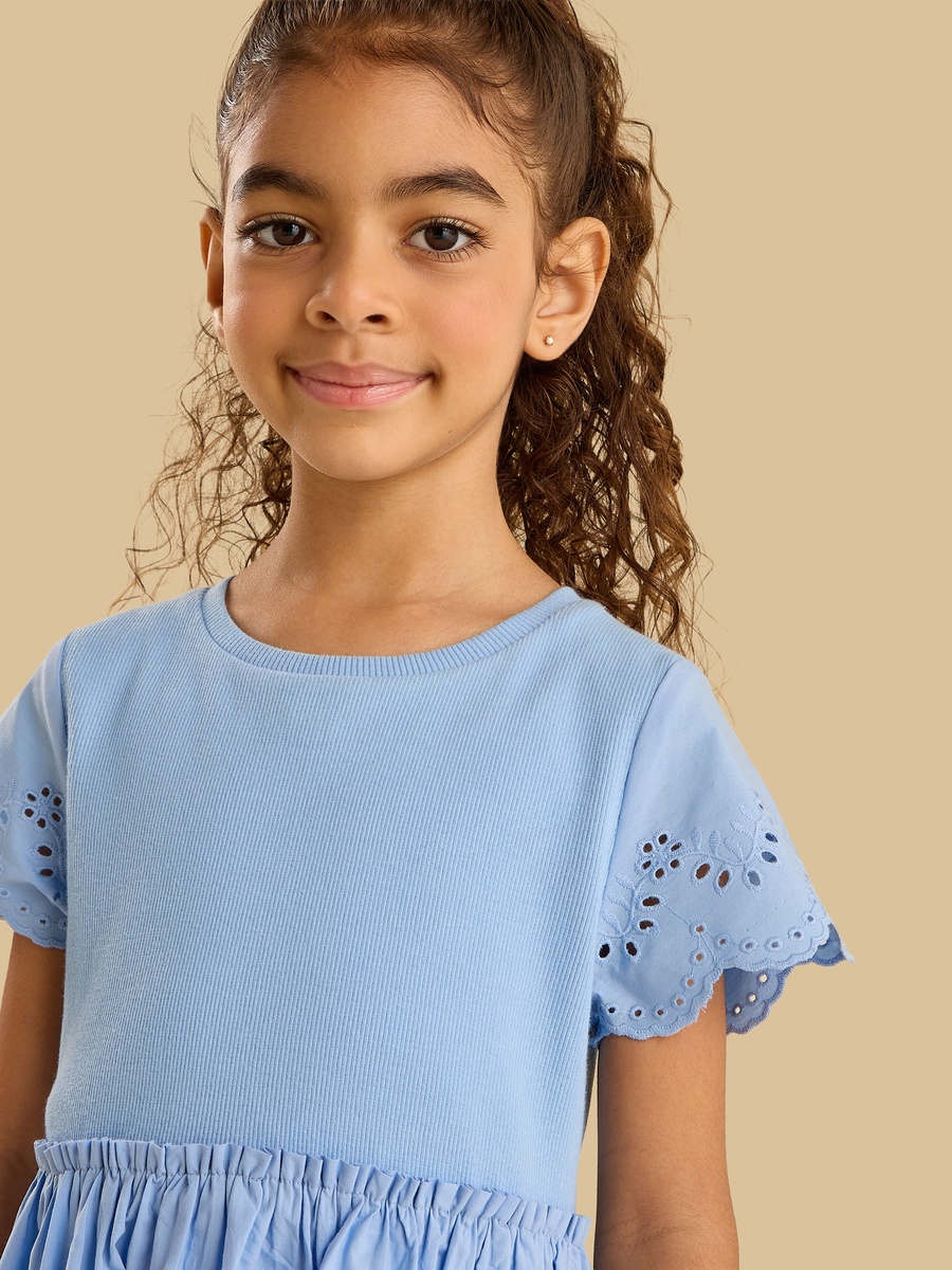Ribbed Schiffli Hem Dress
