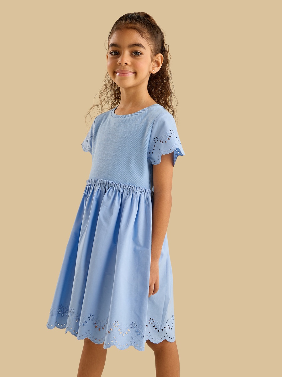 Ribbed Schiffli Hem Dress